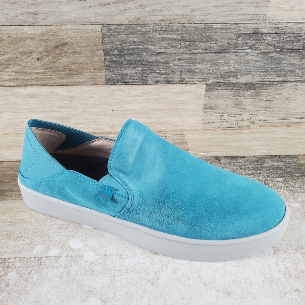 Spenco Saylor Womens Shoes Sz 12 D Aqua Sea White Suede Comfort Slip On Sneakers